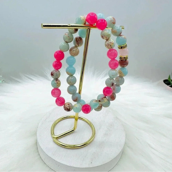 Natural Stone Love And Peace Duo Bracelet - Picture 1 of 7